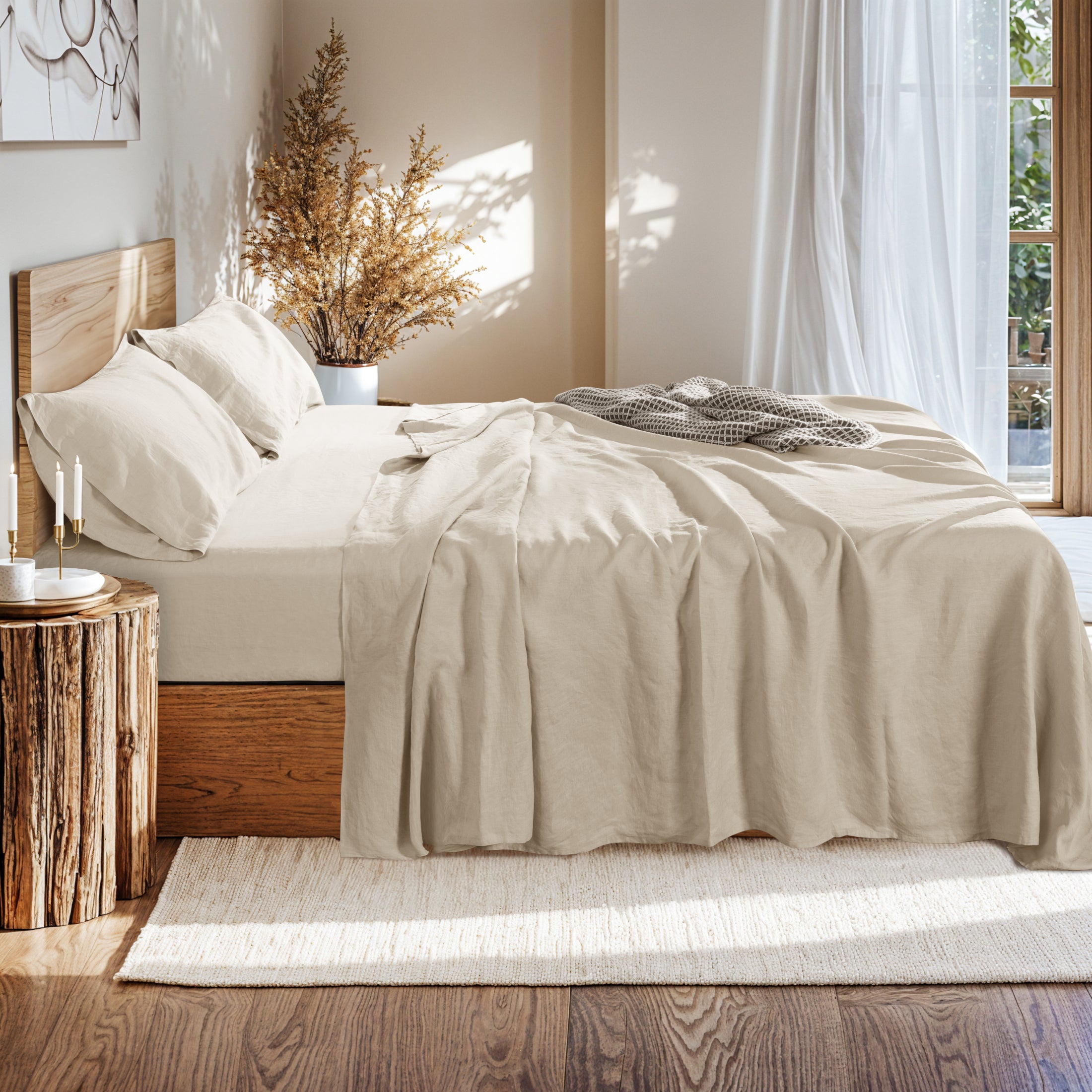 Linen bed sheet set