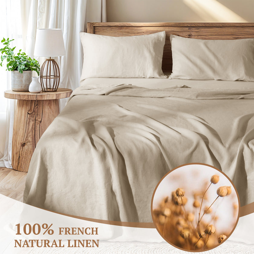 Linen bed sheet set