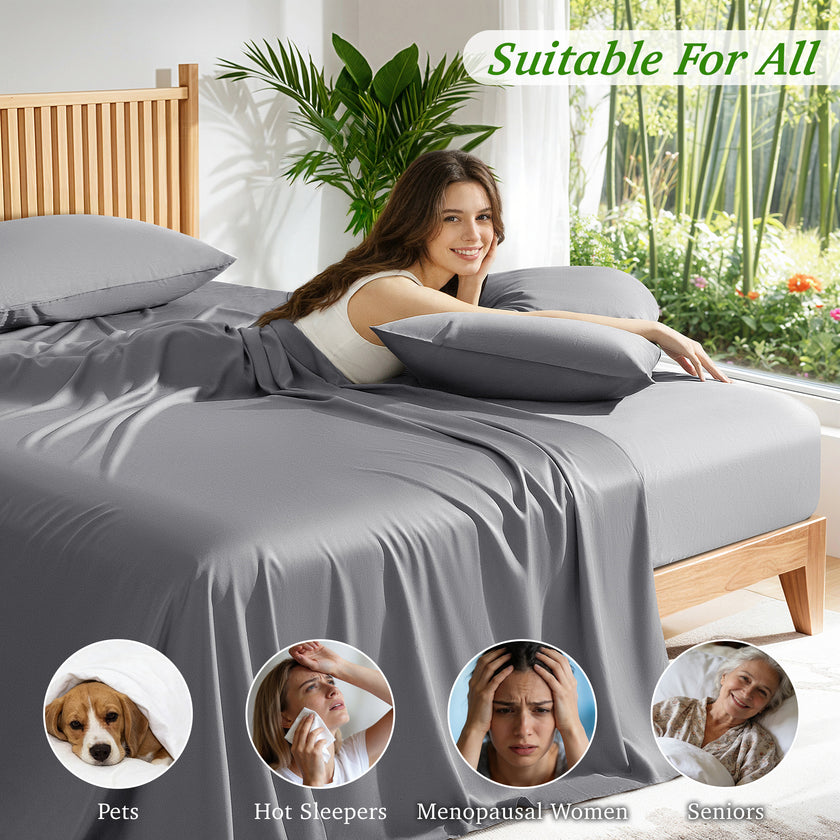 AiAngu 3/4 Pieces Bamboo Bed Sheet Set