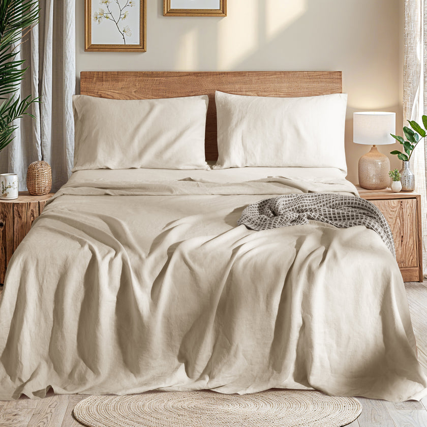 Linen bed sheet set