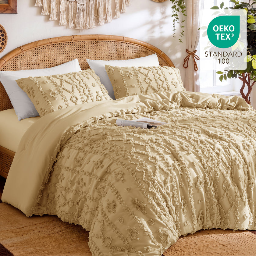 3 Piece Tufted Boho Comforter Set