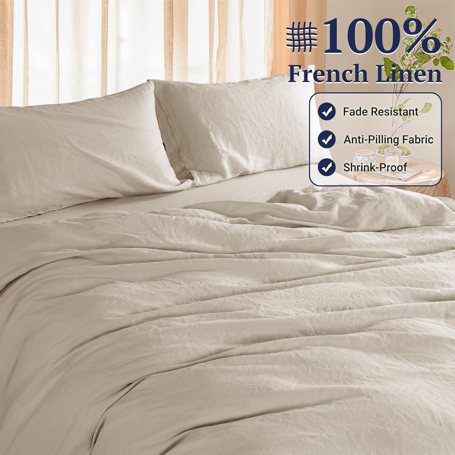 Natural Linen Duvet Cover Set 3PC