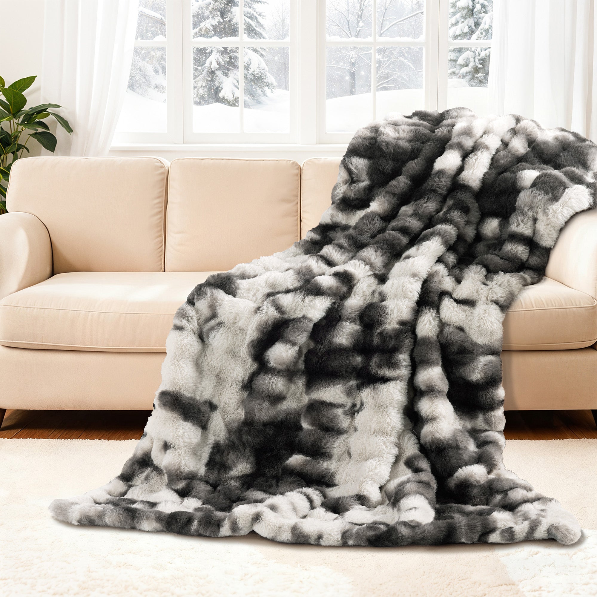 Faux Rabbit Fur Throw Blanket
