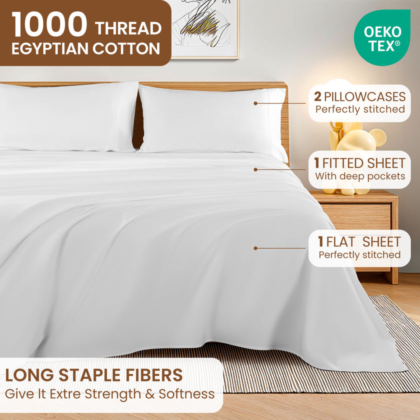 1000 Thread Count 4-Piece Cotteon Bed Sheets