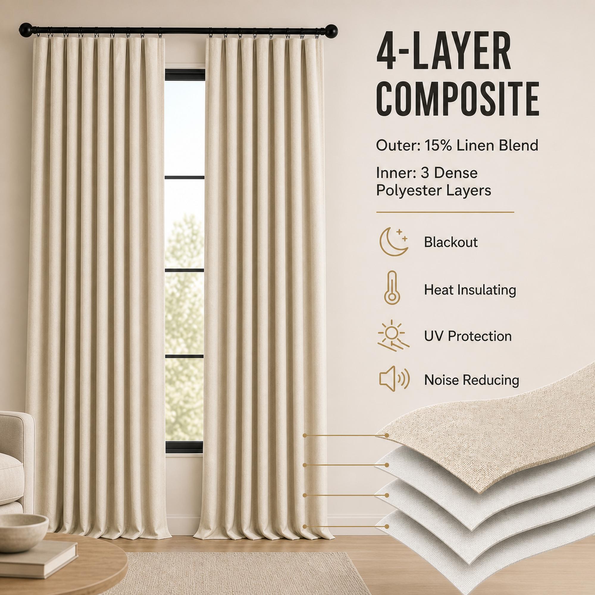 Linen Blend Full Blackout Curtains