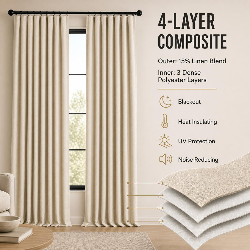 Linen Blend Full Blackout Curtains