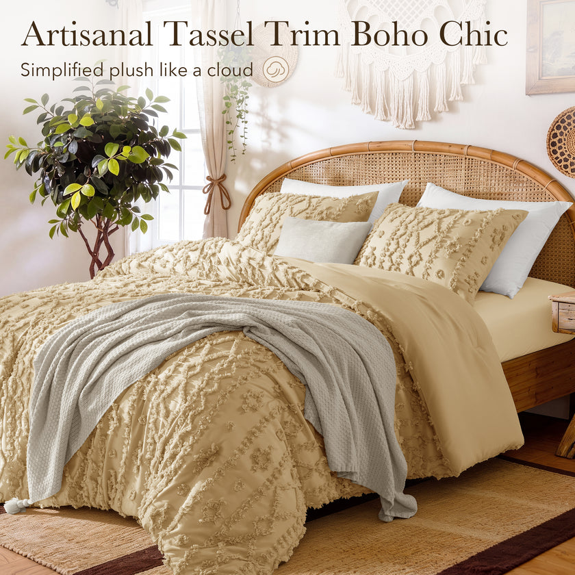 3 Piece Tufted Boho Comforter Set