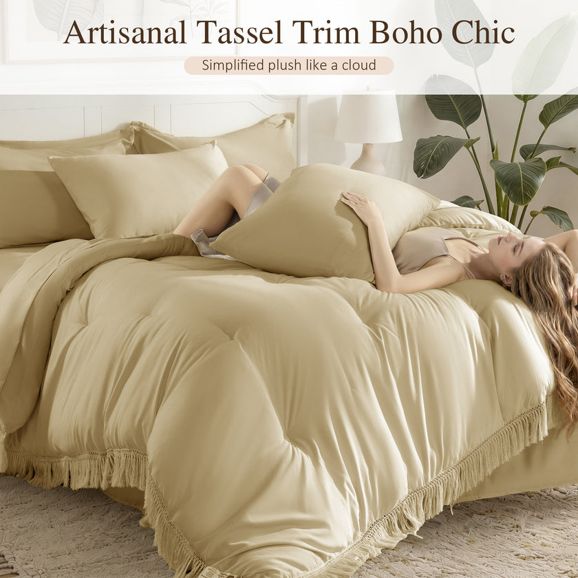7 Pieces Tassels Boho Comforter Set
