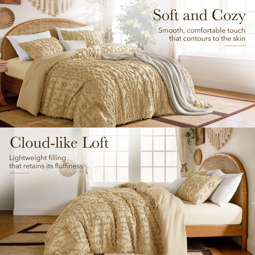 3 Piece Tufted Boho Comforter Set