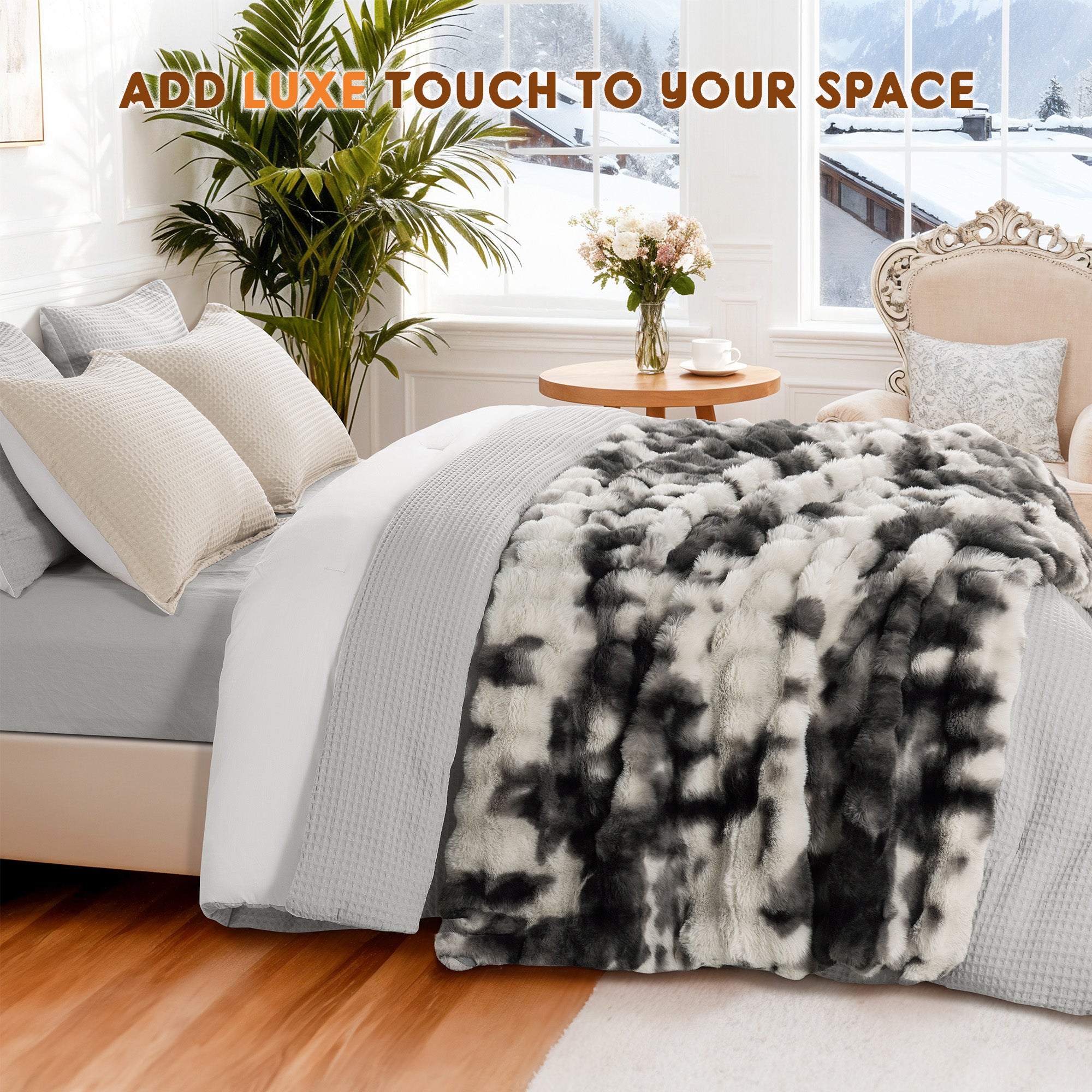 Faux Rabbit Fur Throw Blanket