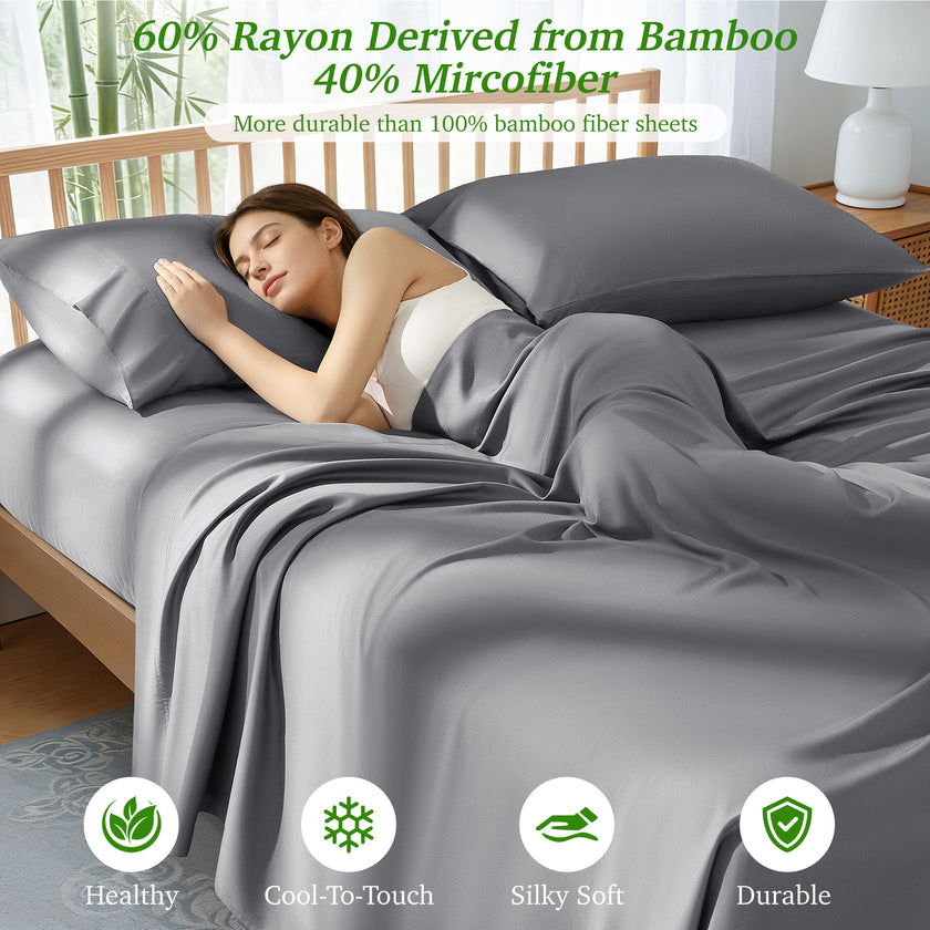 AiAngu 3/4 Pieces Bamboo Bed Sheet Set