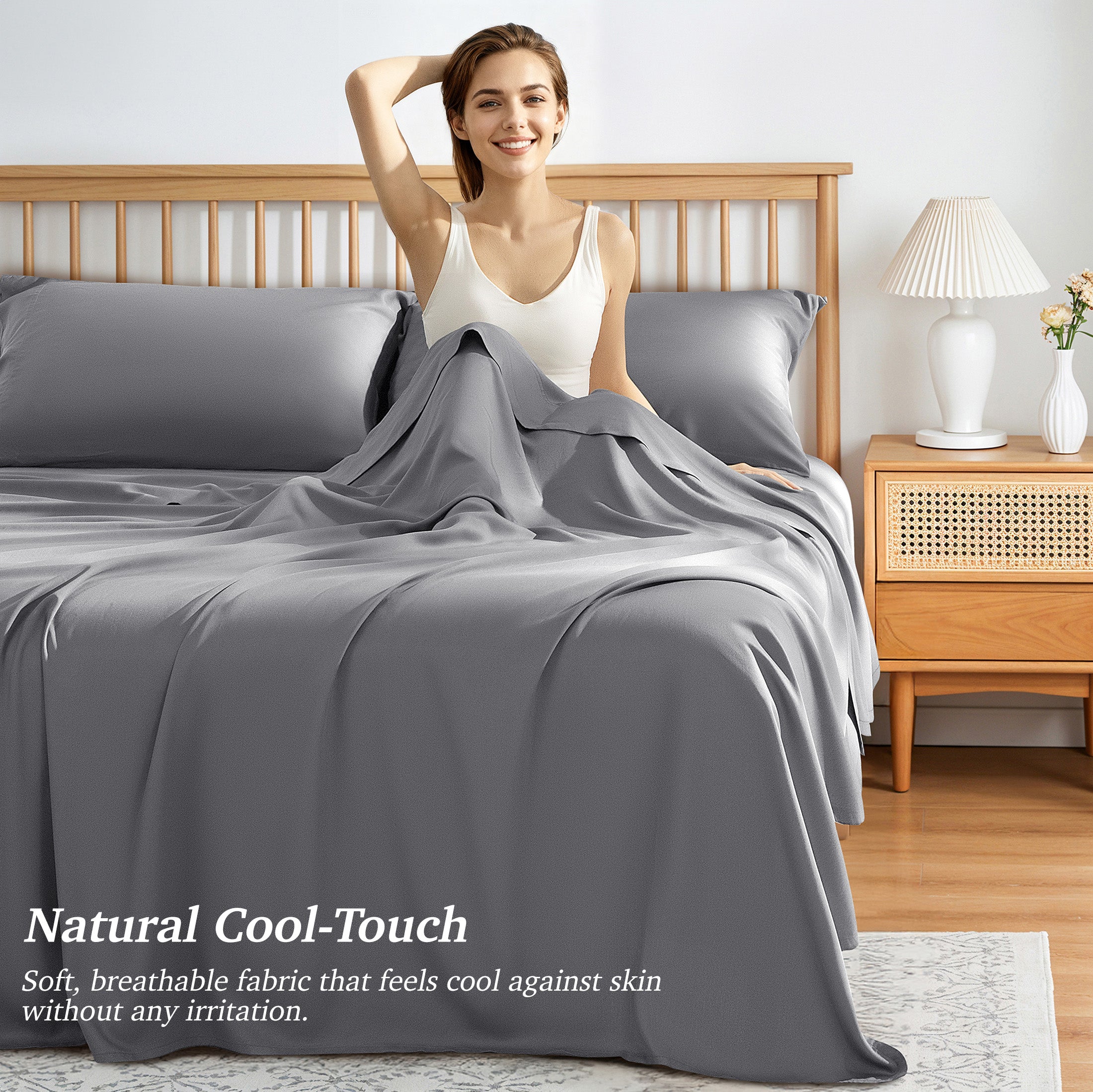 AiAngu 3/4 Pieces Bamboo Bed Sheet Set