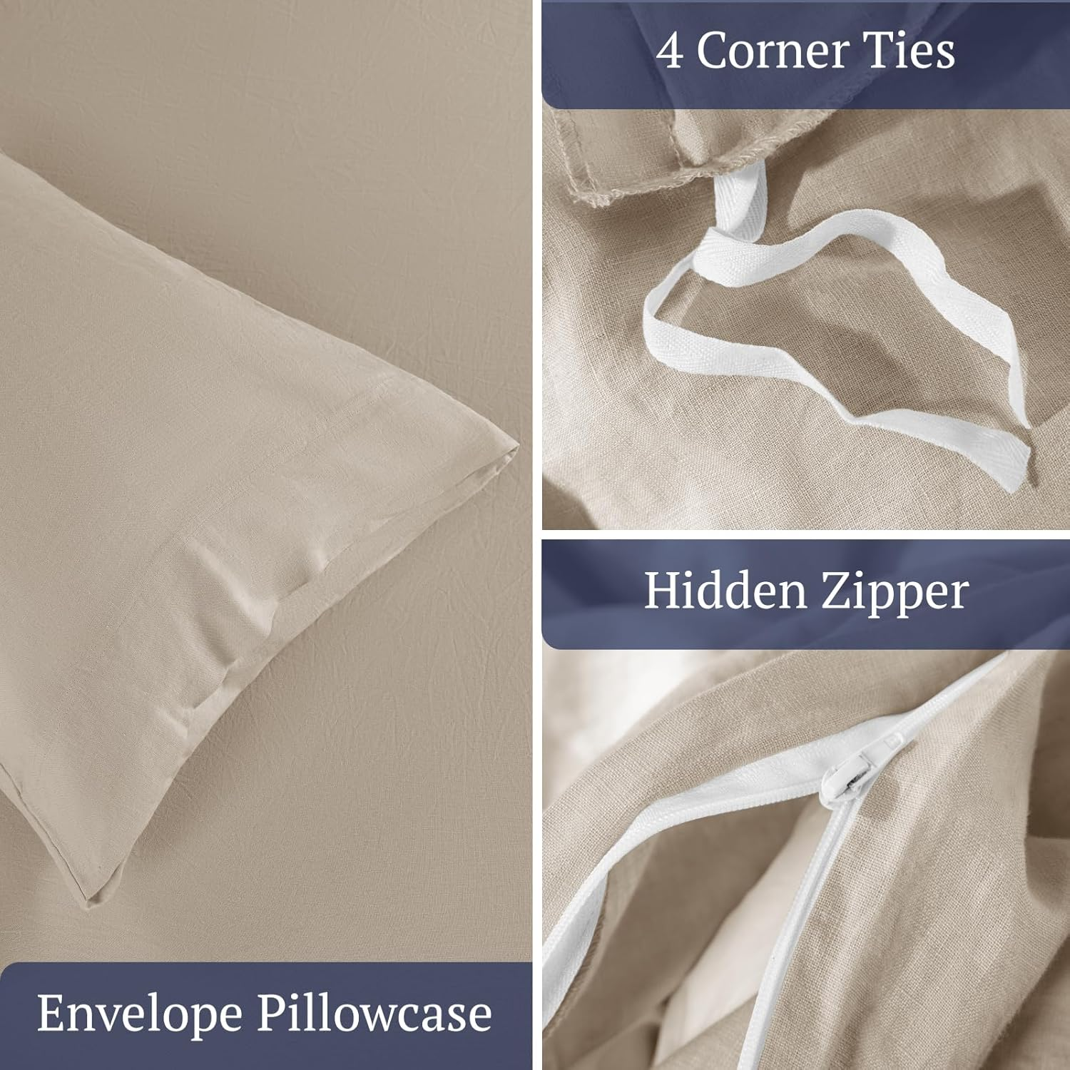 Natural Linen Duvet Cover Set 3PC