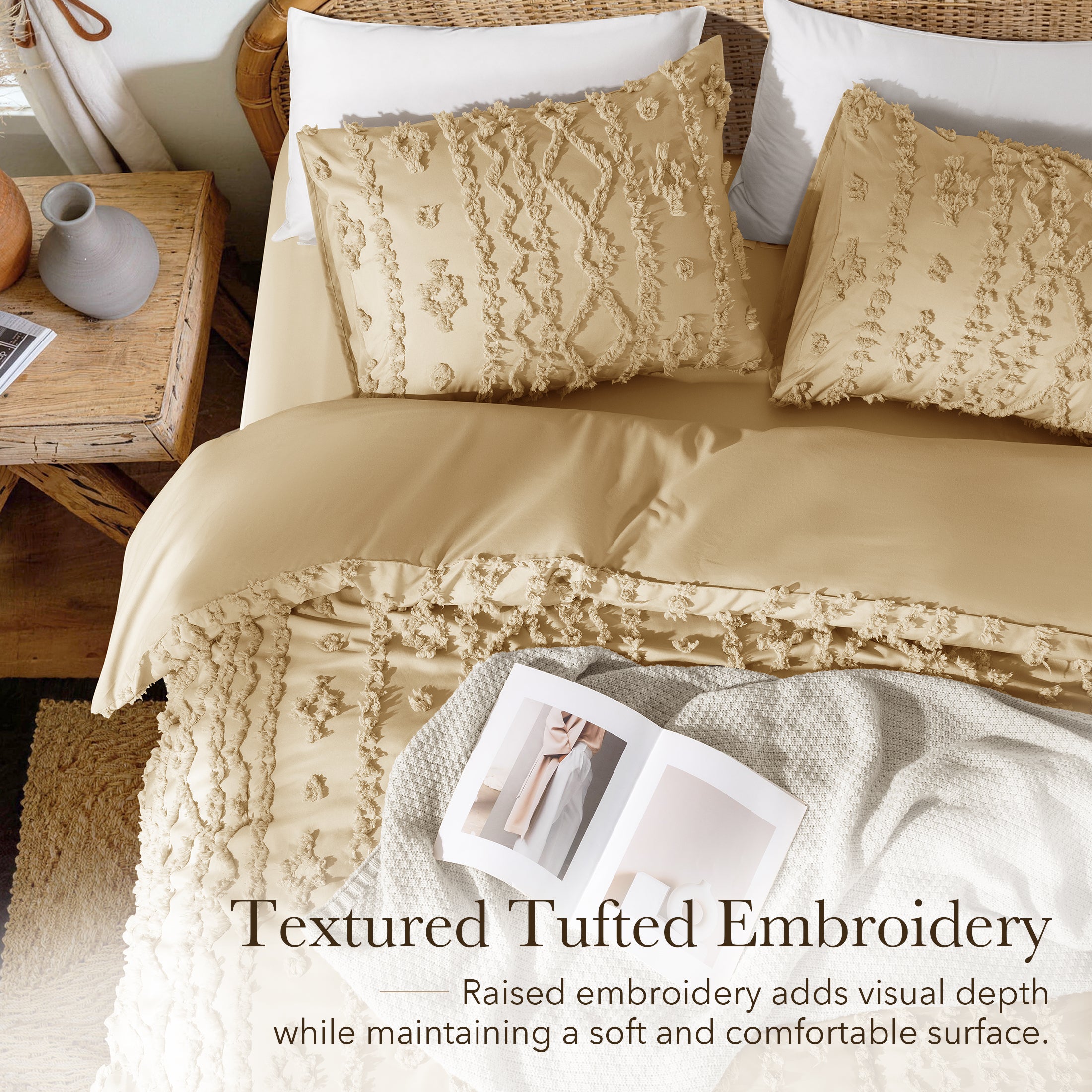 3 Piece Tufted Boho Comforter Set