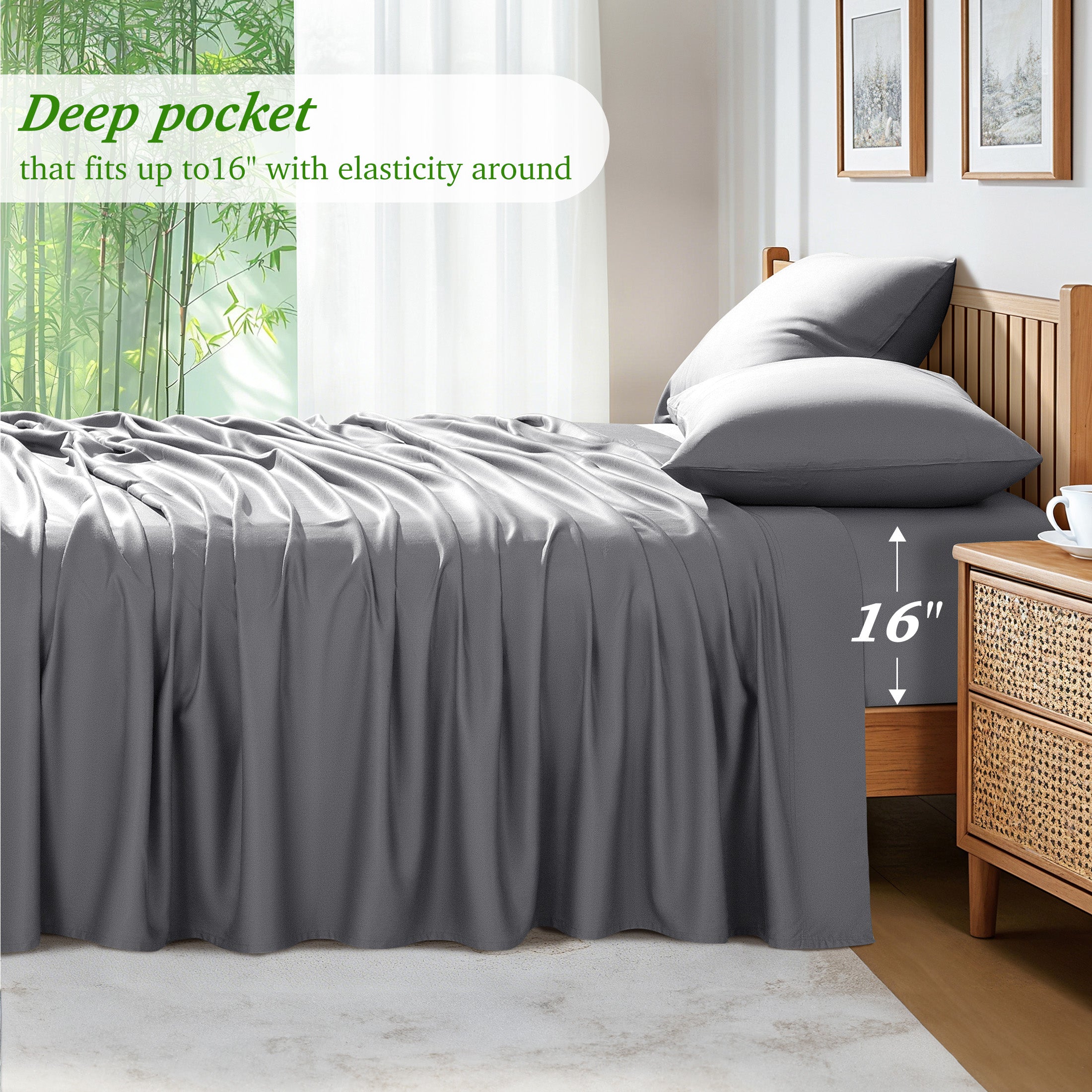 AiAngu 3/4 Pieces Bamboo Bed Sheet Set