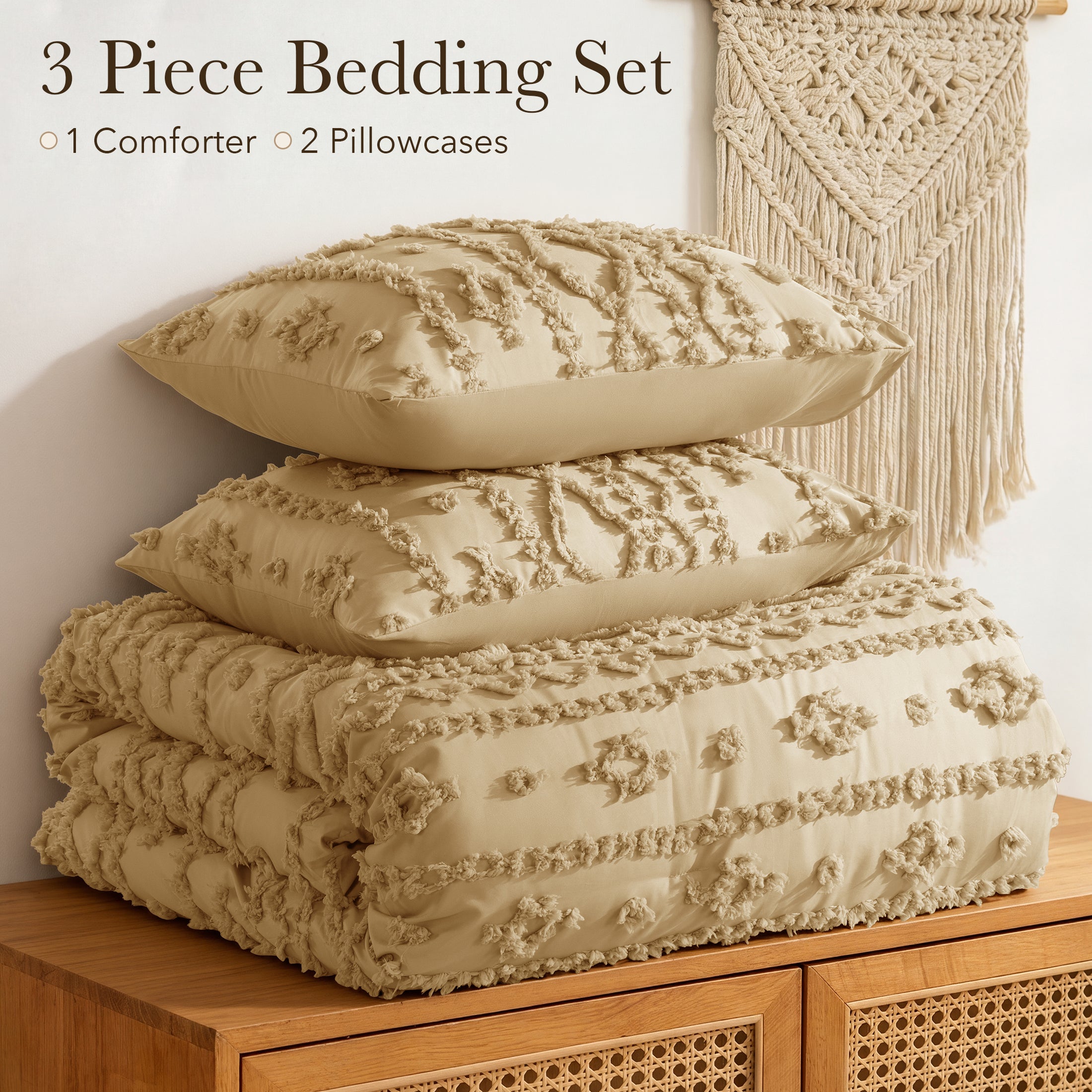 3 Piece Tufted Boho Comforter Set