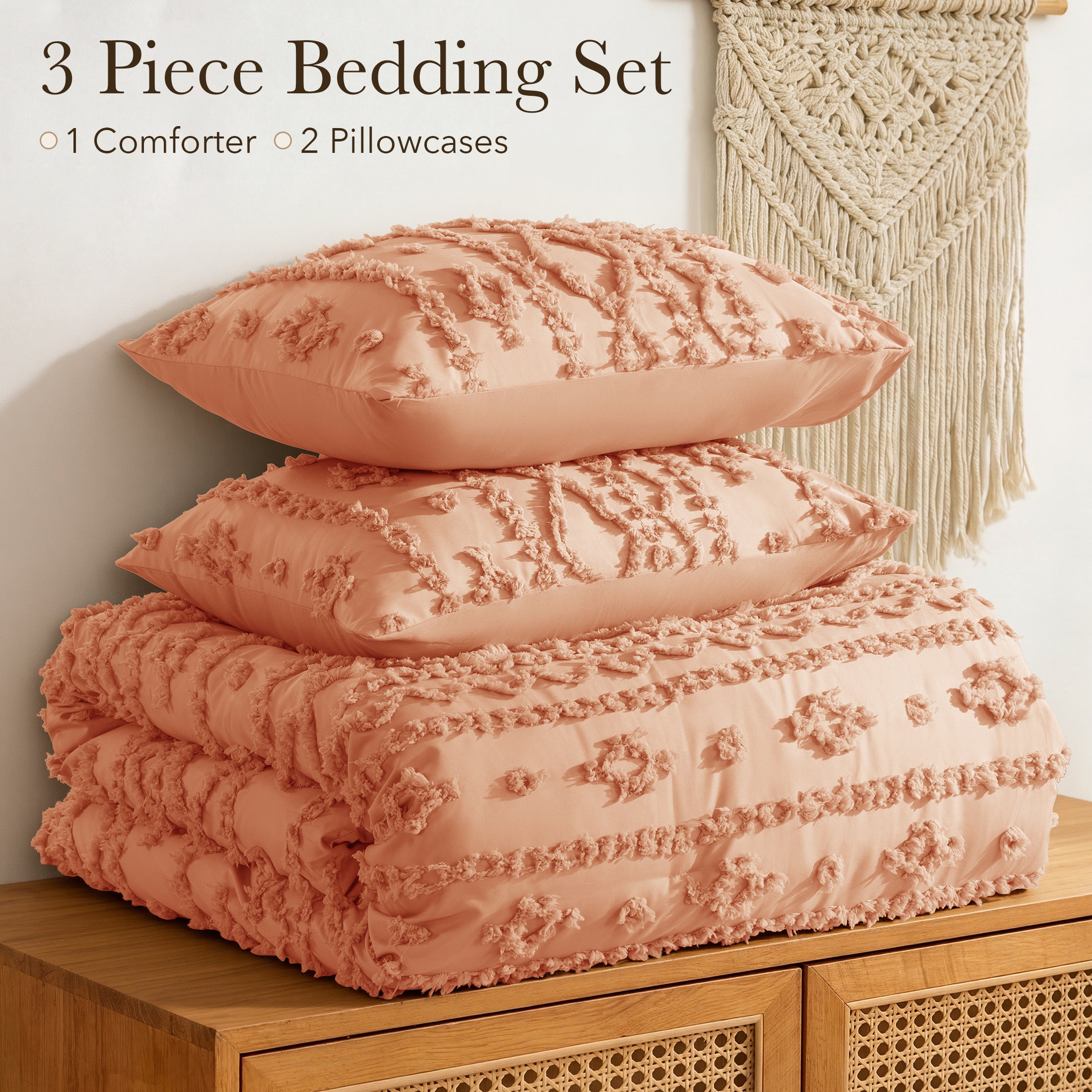 3 Piece Tufted Boho Comforter Set