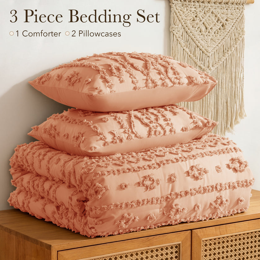 3 Piece Tufted Boho Comforter Set
