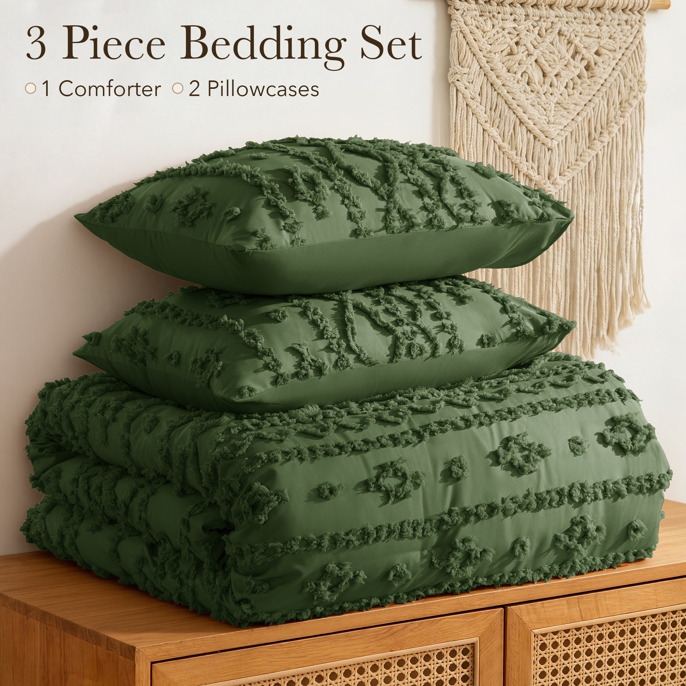 3 Piece Tufted Boho Comforter Set