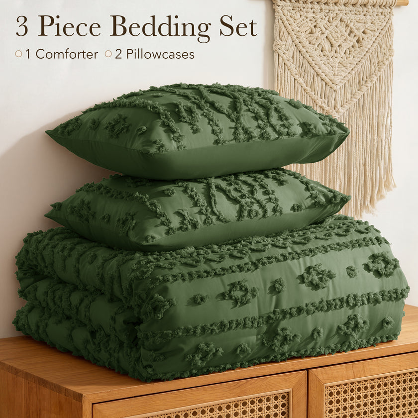 3 Piece Tufted Boho Comforter Set