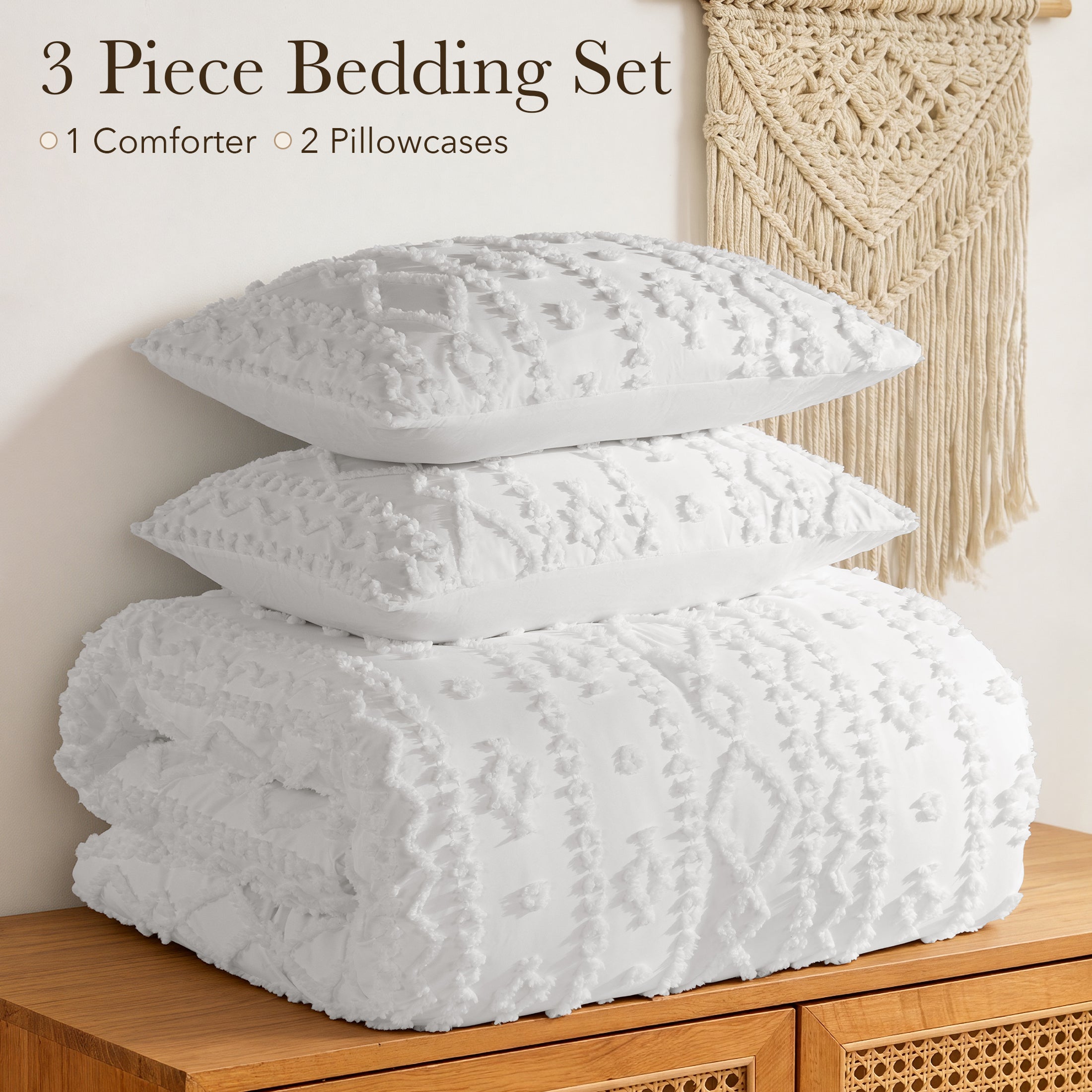 3 Piece Tufted Boho Comforter Set