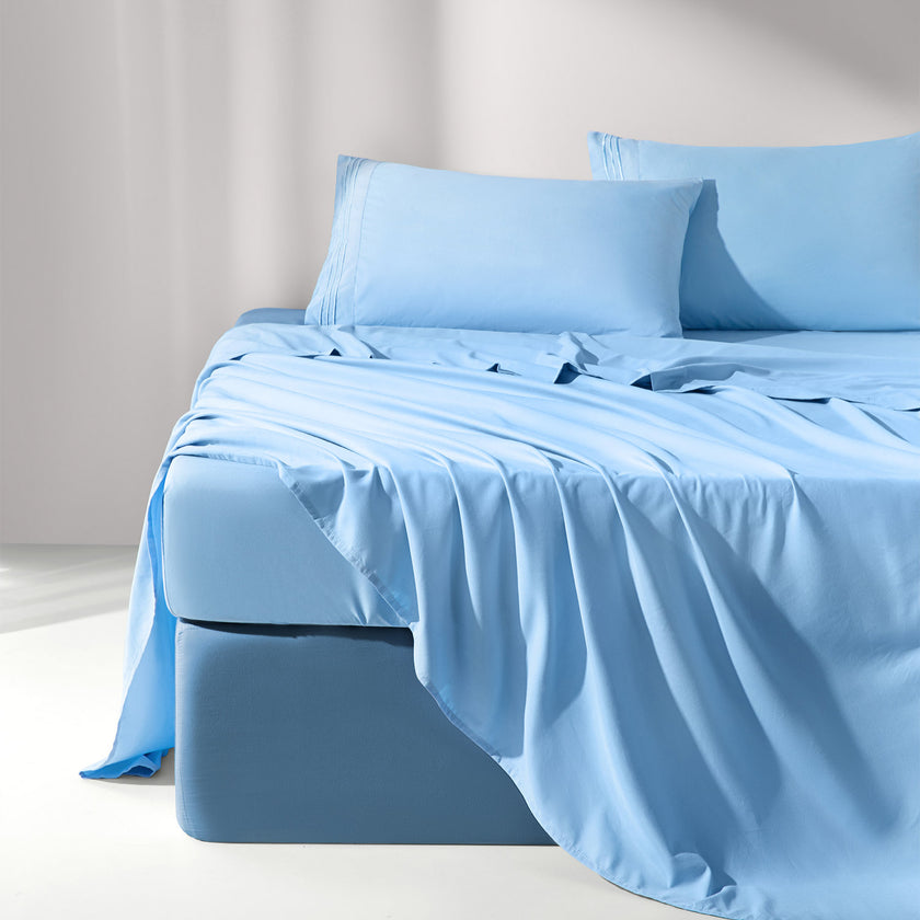 SONORO KATE Queen Sheet Set - Super Soft 1700 Thread Count Microfiber, 16" Deep Pocket, 4-Piece, Denim Blue